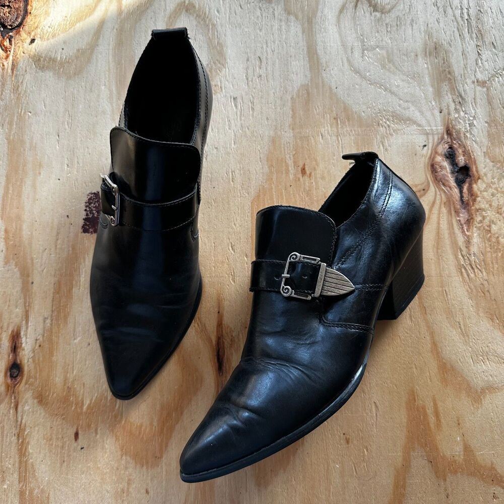 Vintage Ferrante Leather Western Buckle Pointed Toe Ankle Booties - 7B